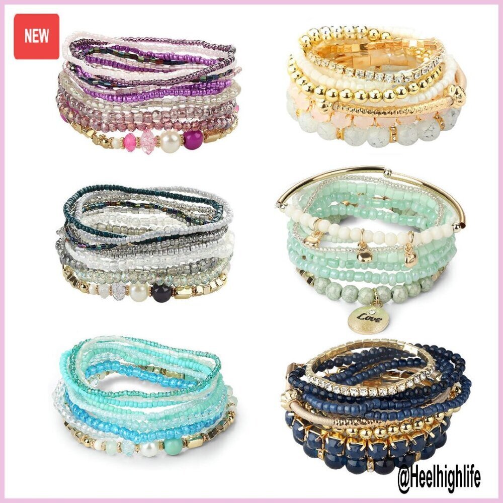 6-Piece Bohemian Stackable Bead Bracelet Set Stretch Fit Women's Jewelry